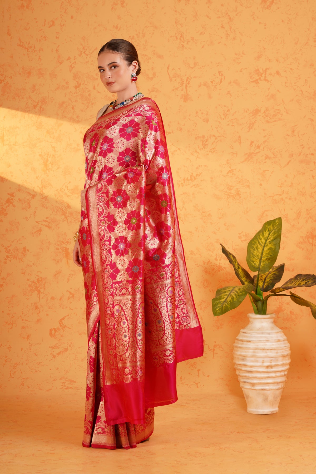 Rani Pink Pure Katan Silk Brocade Meenakari Zari Banarasi Saree