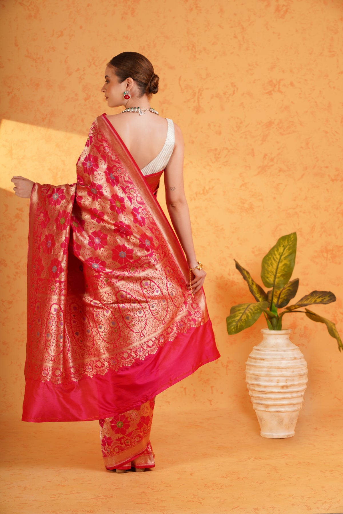 Rani Pink Pure Katan Silk Brocade Meenakari Zari Banarasi Saree