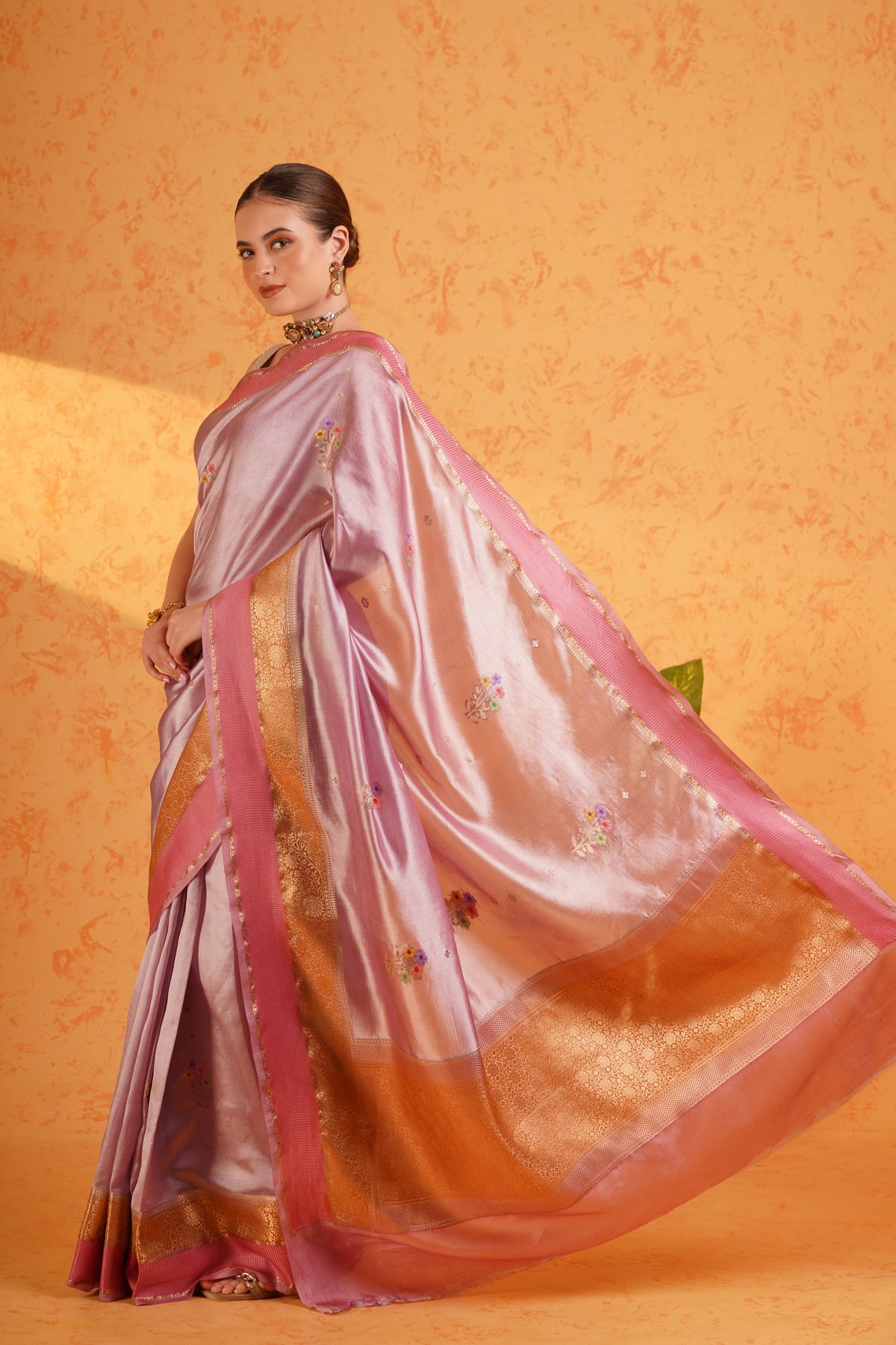 Purple mango silk banarasi saree with meenakari buti and zari border