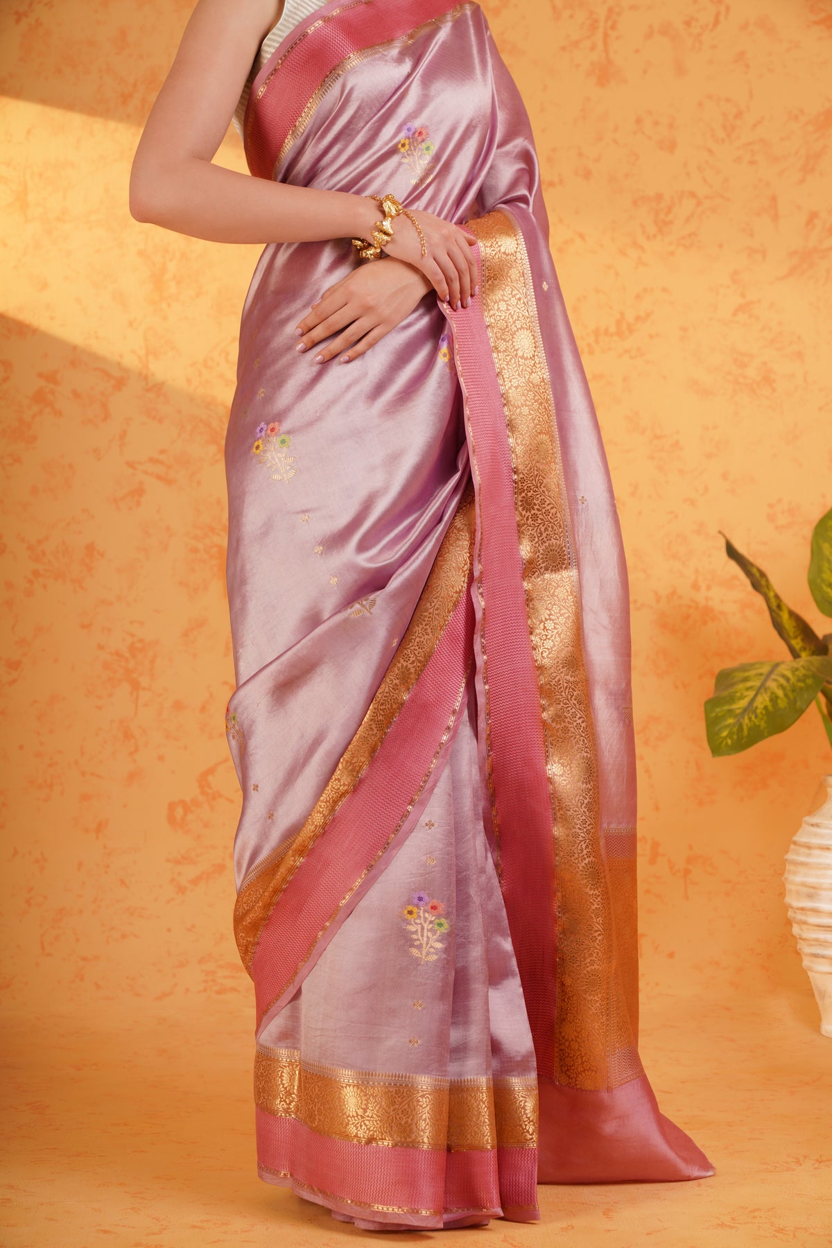 Purple mango silk banarasi saree with meenakari buti and zari border