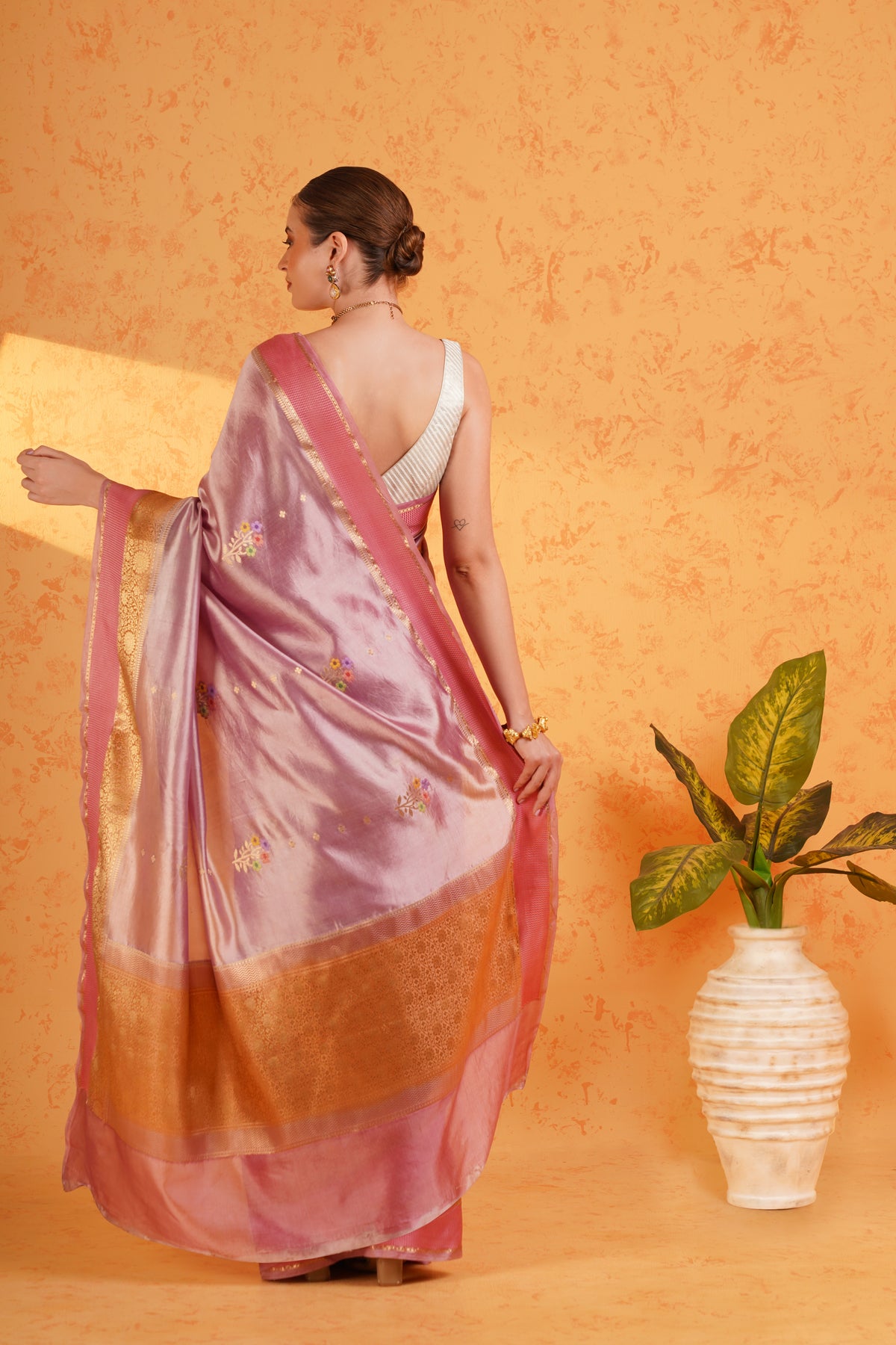 Purple mango silk banarasi saree with meenakari buti and zari border