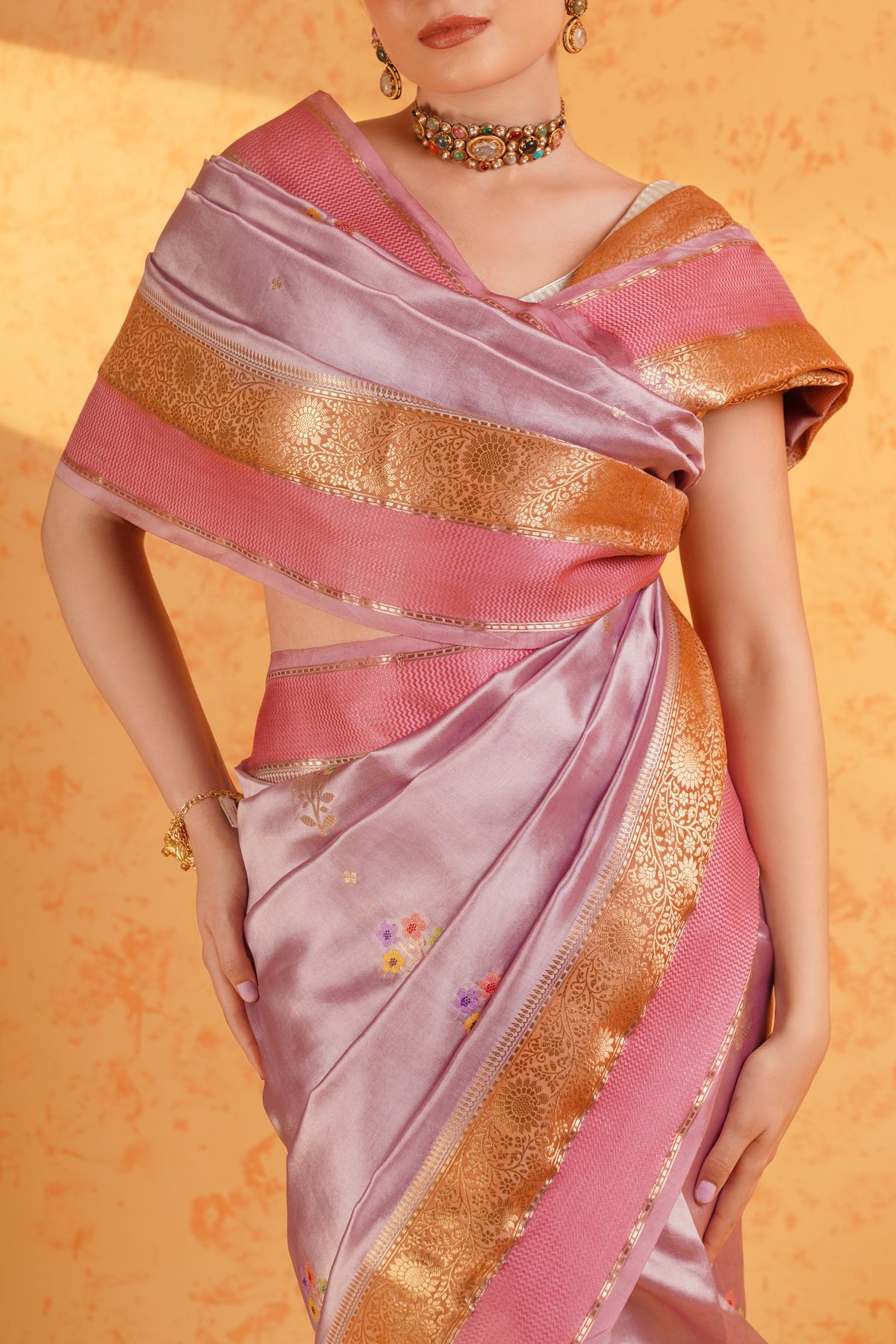 Purple mango silk banarasi saree with meenakari buti and zari border