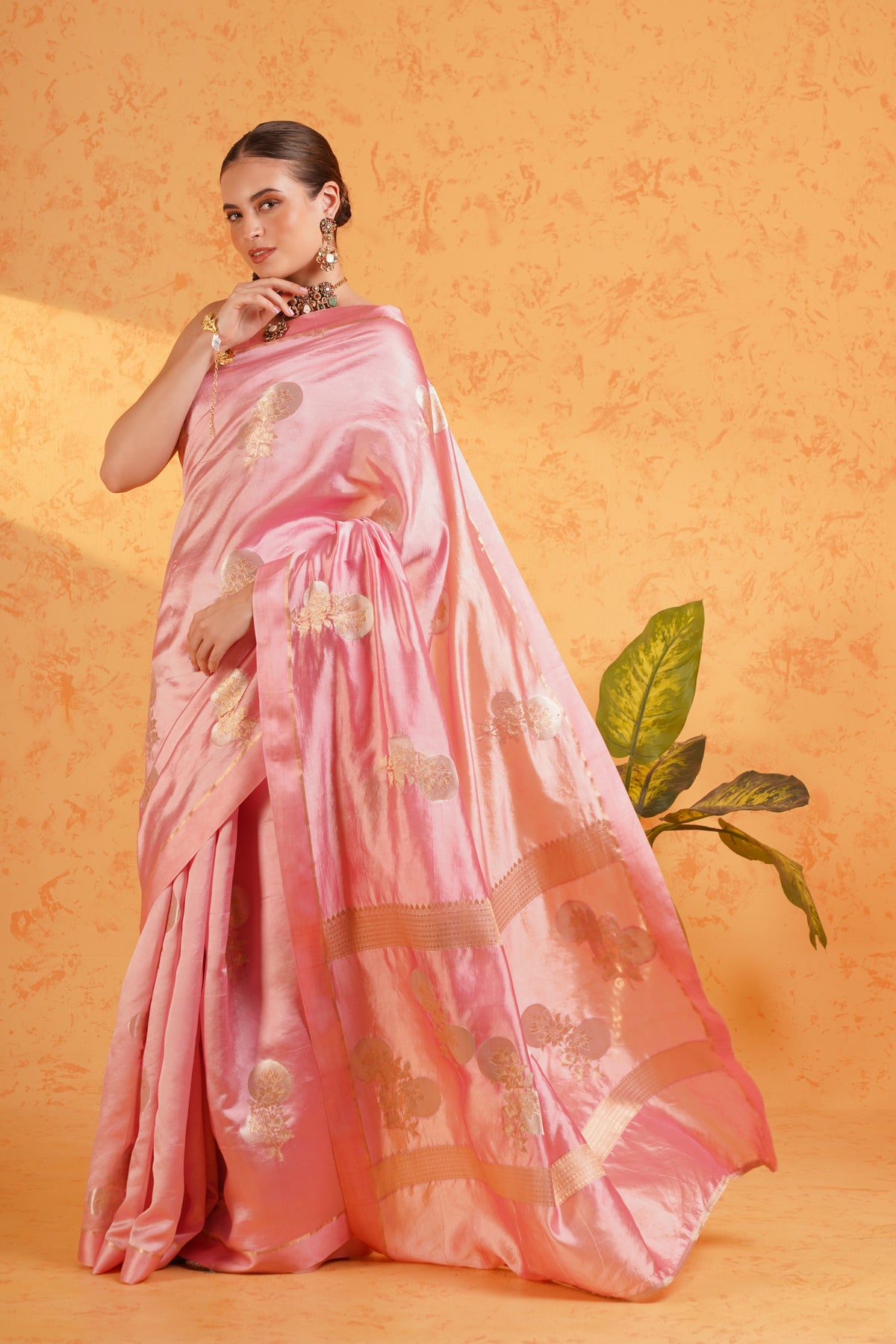 Pure Mango Silk Pink Zari Saree - Handwoven Banarasi Cutwork Silk Saree with Sona Rupa Boota and Satin Border