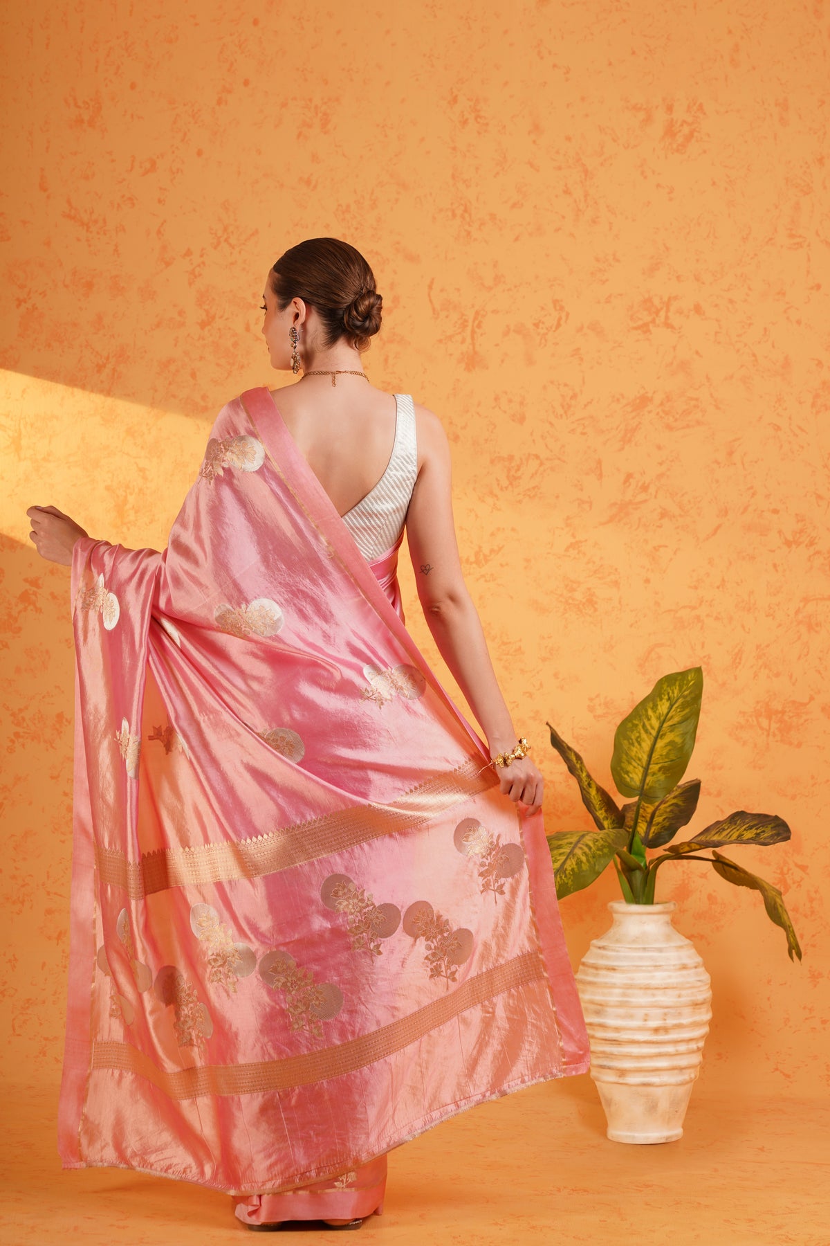 Pure Mango Silk Pink Zari Saree - Handwoven Banarasi Cutwork Silk Saree with Sona Rupa Boota and Satin Border