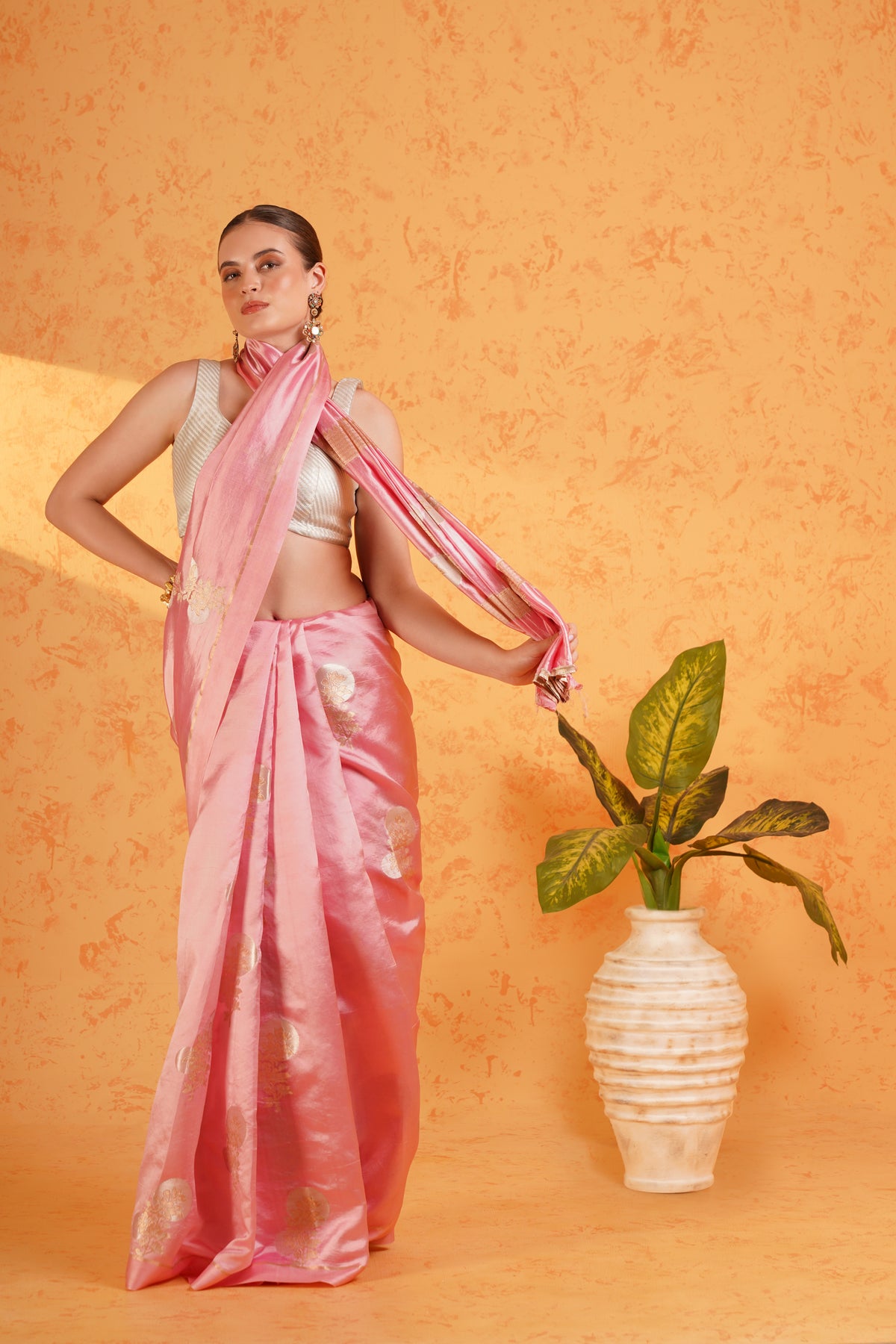 Pure Mango Silk Pink Zari Saree - Handwoven Banarasi Cutwork Silk Saree with Sona Rupa Boota and Satin Border
