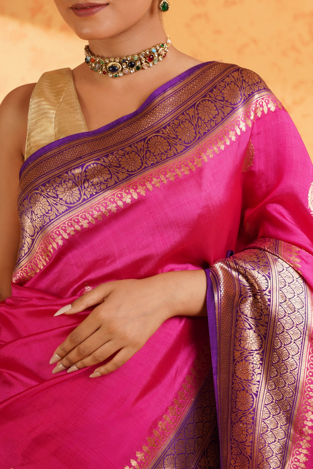 Pure handloom katan silk rani pink banarasi zari saree – handwoven kadhua booti silk with rich zari border