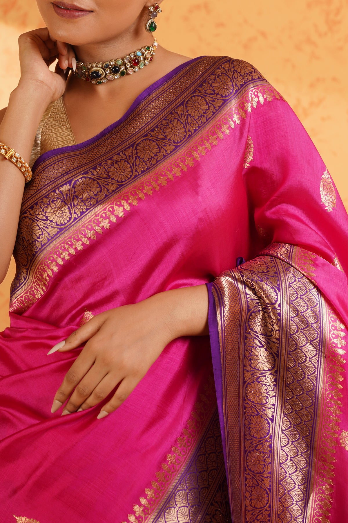Pure handloom katan silk rani pink banarasi zari saree – handwoven kadhua booti silk with rich zari border