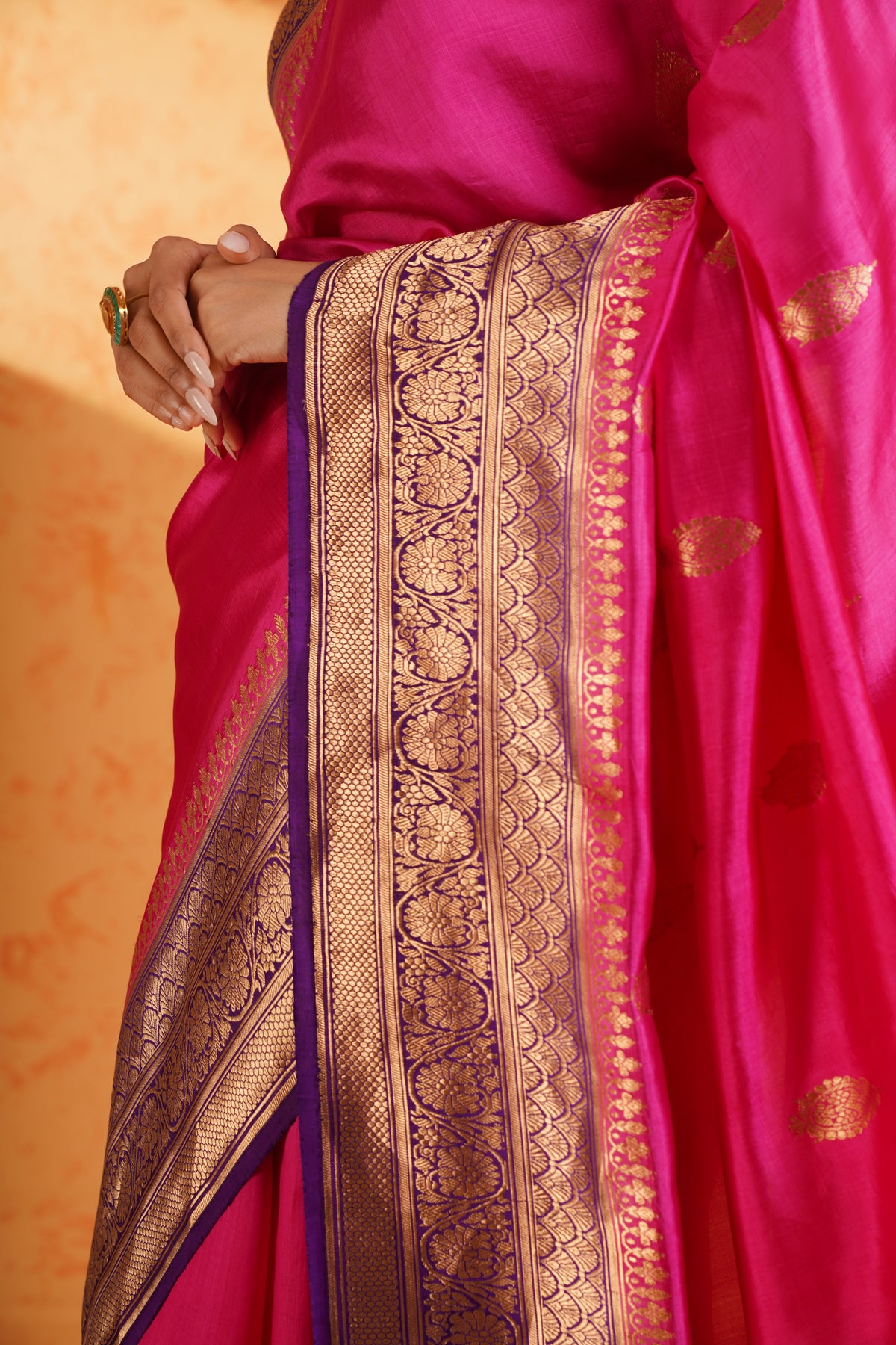 Pure handloom katan silk rani pink banarasi zari saree – handwoven kadhua booti silk with rich zari border