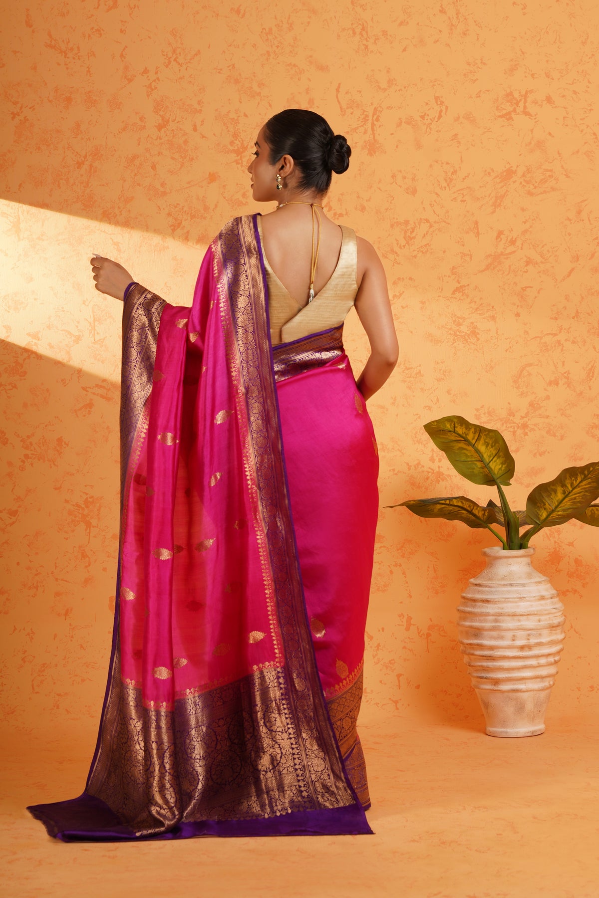 Pure handloom katan silk rani pink banarasi zari saree – handwoven kadhua booti silk with rich zari border